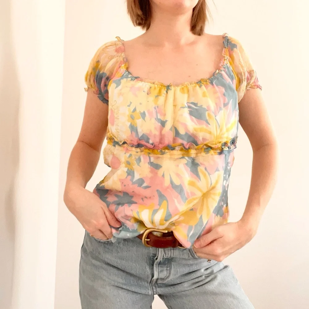 Vintage Silk Floral Off the Shoulder Top